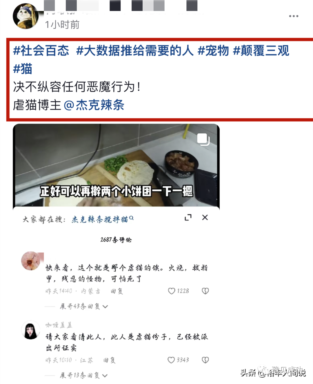 网红“杰克辣条”虐猫画面曝光！绑树上用钳子夹猫爪，评论区沦陷  第6张