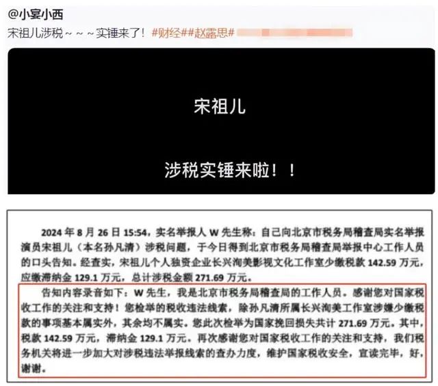 宋祖儿不止偷漏税？举报人身份被扒直言宋祖儿恶毒，还有大瓜要放